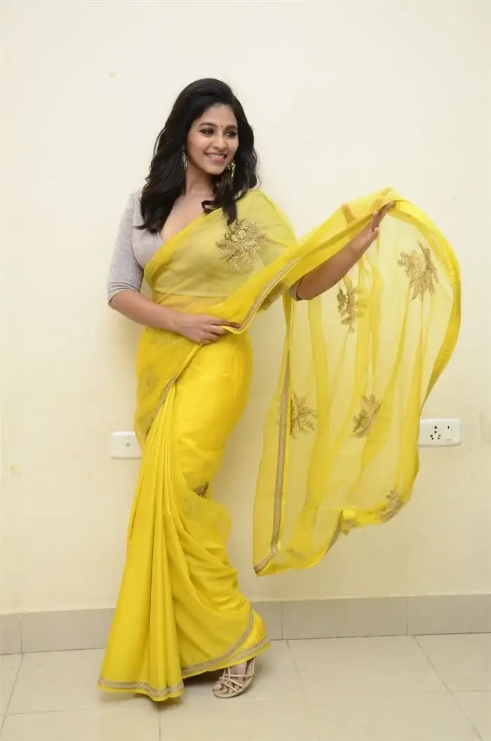 SOUTH INDIAN ACTRESS ANJALI STILLS IN TRADITIONAL LEMON YELLOW SAREE 12